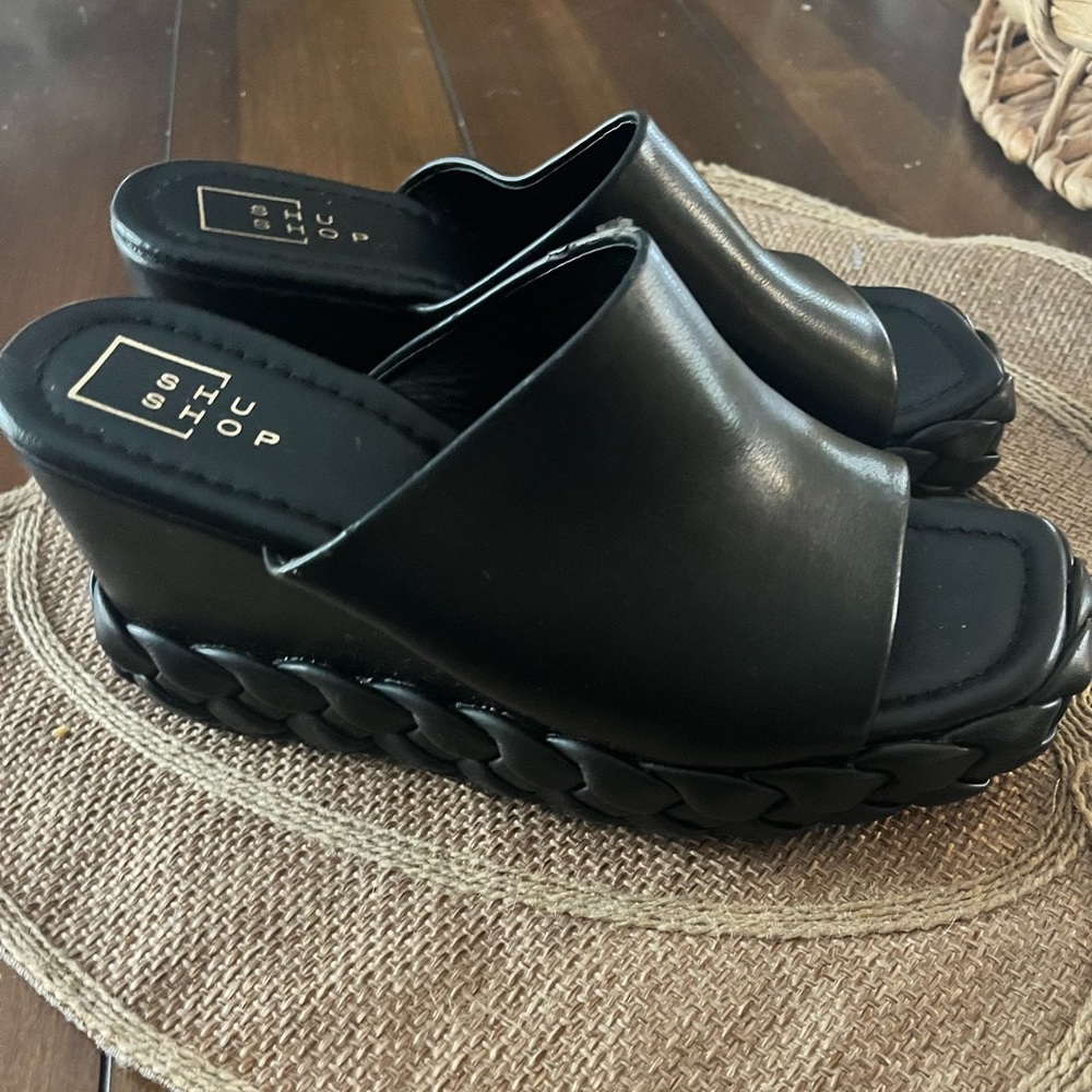 ShuShop Black Wedge Mules